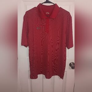 Under Armour Red and White Polo Shirt with Vertical Stripes
